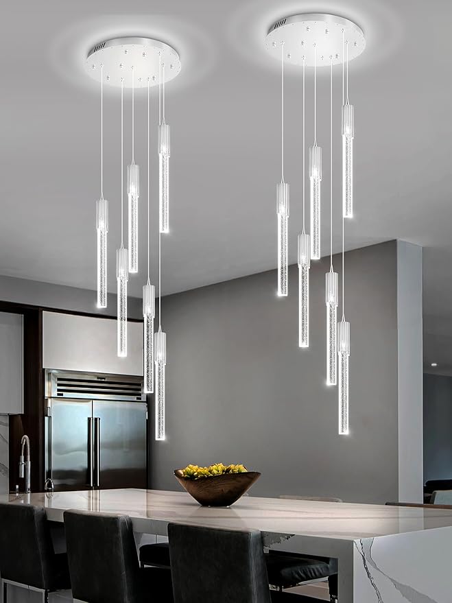Flashing God 6-Lights Modern Crystal Chandelier for Foyer Silver Stairway Chandeliers Bubble Pendant Light Kitchen Island Flush Mount Chandelier for Living Room Dining Room