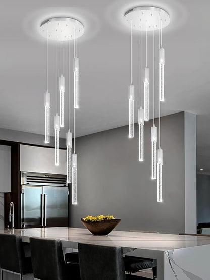 Flashing God 6-Lights Modern Crystal Chandelier for Foyer Silver Stairway Chandeliers Bubble Pendant Light Kitchen Island Flush Mount Chandelier for Living Room Dining Room