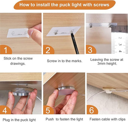 LABOREDUCER 12V Under Cabinet LED Puck Lighting Kit 2 Packs Slim Aluminum Puck Lights,Single Light Plug in Counter Light Fixture for Kitchen Cupboard Bookcase Display Shelf Lighting (Cool White,6000K)
