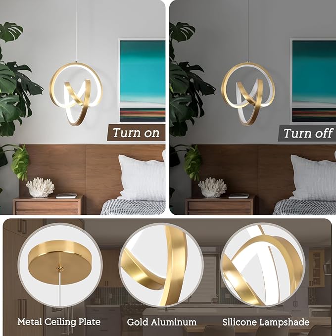 Modern LED Pendant Lights Kitchen Island, 6000K LED Chandelier Adjustable Height Gold Hanging Light Fixture Island Lights for Kitchen Dining Room Cafe Table, 1Pack