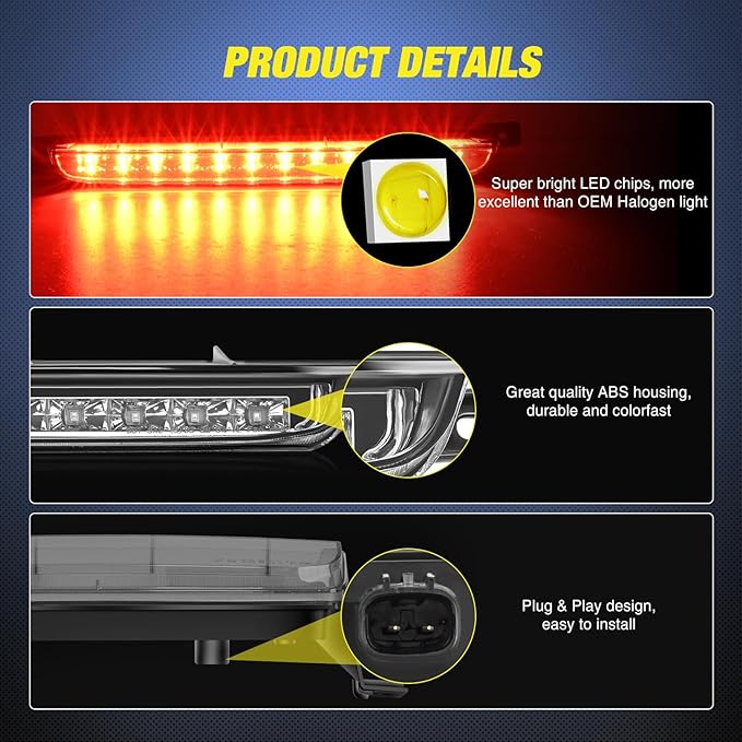 Nilight Third Brake Light Tail High Mount 3rd Stop Lights Smoked Lens Compatible with Chevy Equinox and Pontiac Torrent 2007 2008 2009 Van SUV Rear Center Cab Lamp