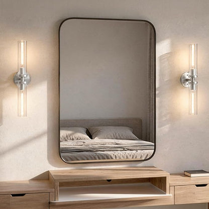 Wall Sconces 2-Pack, Hardwired Bathroom Light Fixtures, Modern Farmhouse Vanity Wall Lighting with Clear Glass Shades, E26 Base Wall Sconce Wall Lights for Bathroom Wall Decor, Brushed Nickel
