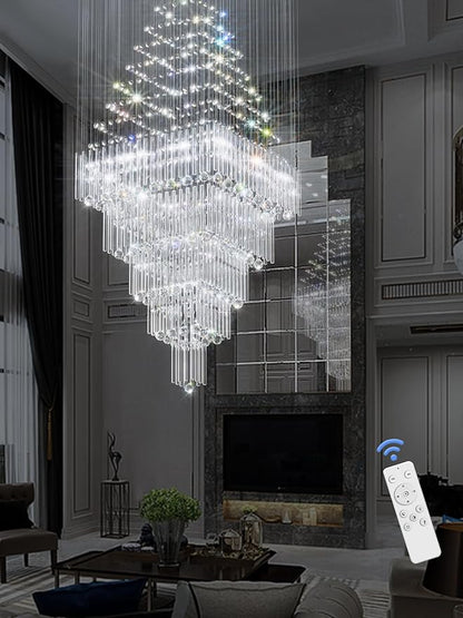 D40''X H120'' Extra Large Chandeliers for High Ceilings Crystal Raindrop Chandeliers Large Villa Chandelier Entrance Foyer Square Ceiling Light LED Dimmable 2700K-6000K 16 led bulbs include