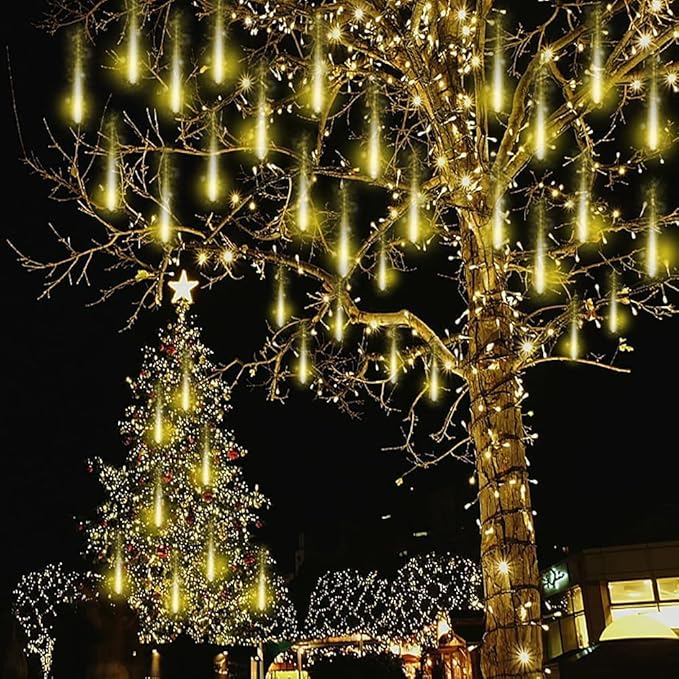 Kwaiffeo Warm White Icicle Lights Outdoor, 40-Tube Meteor Shower Lights for Christmas Thanksgiving New Year Party Yard Wedding Decor, Equivalent to 5 Sets of 8-Tubes