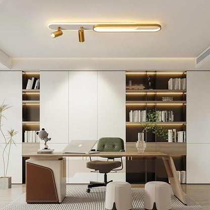 Modern LED Ceiling Light with 2 Spotlights 39.3in Linear Ceiling Light 50w with Remote Control Dimmable(3000-6000k) Gold Long Ceiling lamp for Bedroom Kitchen Restaurant Laundry Room Office