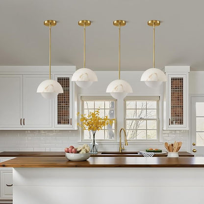 Modern Pendant Light Fixtures: 10 Inch Resin Shade Mid Century Chandelier with Milk Glass Globe - Adjustable Gold Pendant Lighting for Kitchen Island 3 Packs