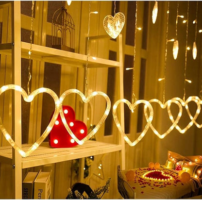 Efunly Valentines Day Decor Lights,138 LED 12-Heart-Shaped String Lights Waterproof,8 Modes Connetable 29V Plug in Curtain Lights for Kids Bedroom Wedding Party Valentines Day Decoration (Warm White)