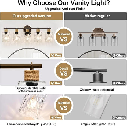 MOKATNG Bathroom Light Fixtures, 5-Light Coastal Vanity Lights with Crystal Glass Shade, Oil-Rubbed Bronze Bathroom Wall Lamp for Mirror Kitchen Hallway Cabinet