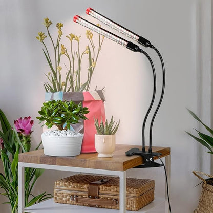 Gamechanger! 18 Watt Power Draw, NO Need Adapter, FECiDA 2026 2Head Clip Grow Lights for Seed Starting, Bonsai, Small Indoor Plants, Enough Bright Like Sun, 4/8/12/16/20H Timer