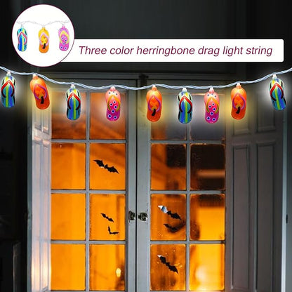 8.5Ft Tropical Beach Themed Decorations Slipper LED String Lights with 10 Colorful Flip Flop, Outdoor Beach Flip Flop String Lights for Summer Camp Tent Wedding Holiday Party Garden Bedroom Decor