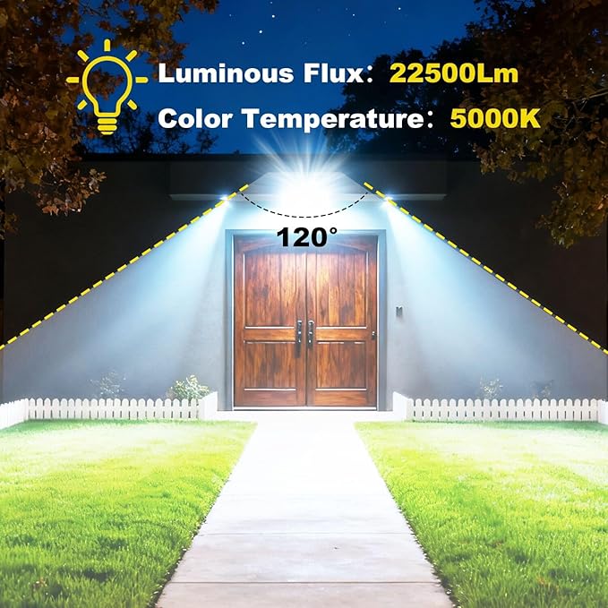 150W Flood Lights Outdoor, 22500lm Bright LED Work Light with Plug, 5000K Daylight White LED Flood Lighting, IP65 Waterproof Security Lights Floodlight for Yard Garage Stadium Playground 2 Pack