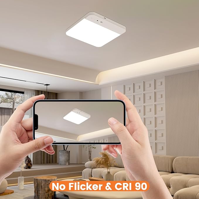 Rechargeable Motion Sensor Ceiling Light Fixture, 7.8inch Dimmable 3000K/4500K/6500K Adjustable Square White Closet Light for Hallway Bathroom Kitchen, Timer, 500LM,RA80