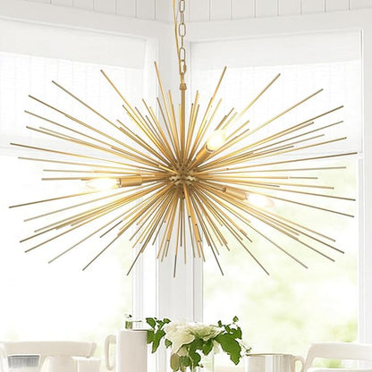 31in Modern Gold Sputnik Chandelier 4-Light Mid-Century Starburst Chandelier Light Fixture Over Table Large Satellite Chandeliers for Dining Room Foyer Entryway Kitchen Bedroom Living Room E12