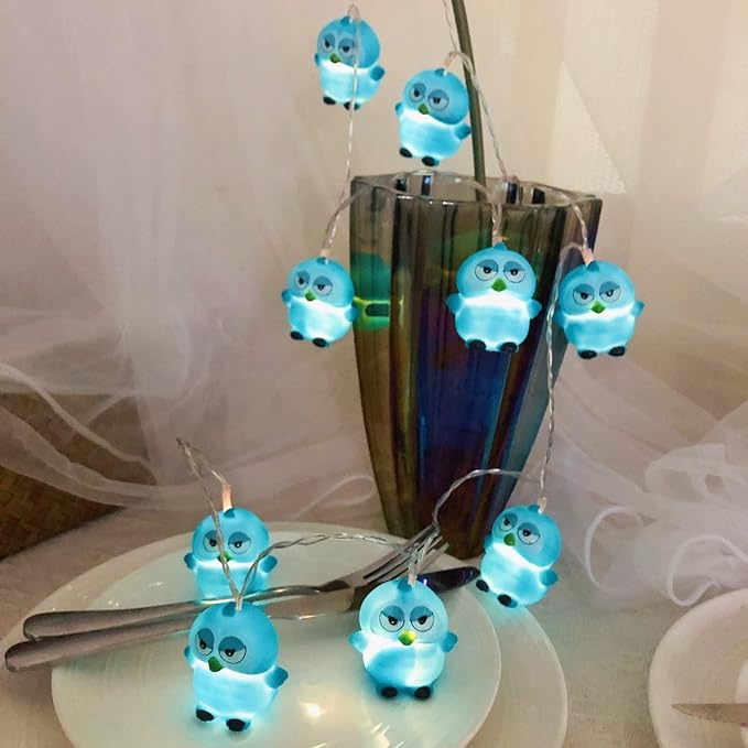 5.4 FT Owl String Lights,10 LED Christmas Owl Fairy Light Battery Operated for Home Party Camping Blue Owl Decoration (Blue Owl)
