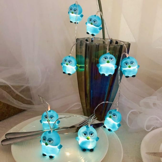 5.4 FT Owl String Lights,10 LED Christmas Owl Fairy Light Battery Operated for Home Party Camping Blue Owl Decoration (Blue Owl)