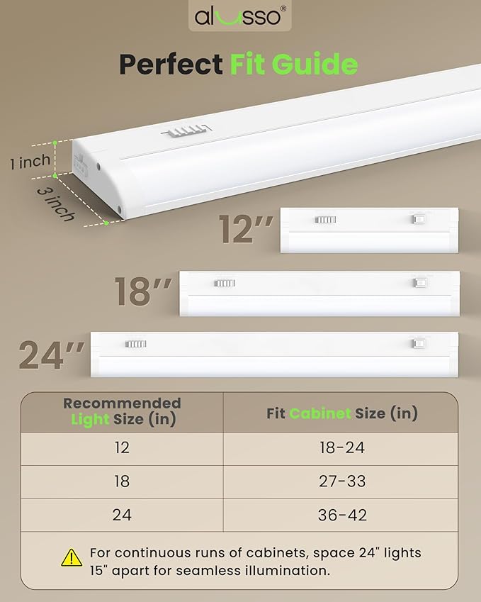 ALUSSO 24 Inch LED Under Cabinet Lighting Hardwired 120V, 5CCT Color Selectable 2700K-5000K Dimmable 15W 1200LM High Brightness, CRI 90+ Strip Linkable Under Counter Lights for Kitchen Sink, 1 Pack