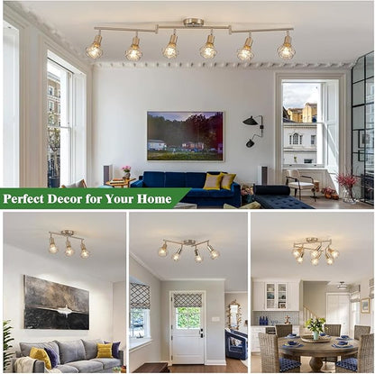Brushed Nickel Track Lighting 3 Light Semi Flush Mount Ceiling Light Fixture Adjustable Flexibly Rotatable Farmhouse Dining Room Kitchen Light Fixtures with Metal Cage