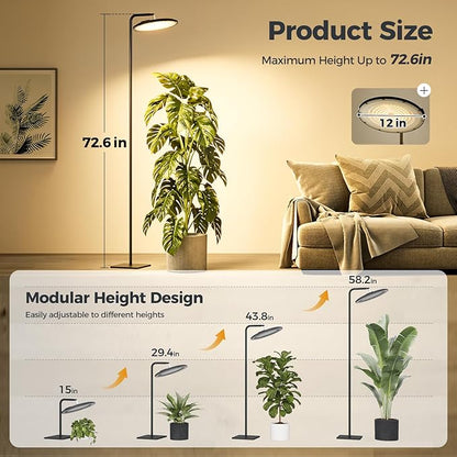 Bamworld Hanging Grow Light for Indoor Plants Full Spectrum 10 Dimmable Levels LED Grow Light Long Cord Timer Garden Greenhouse Flowers Large Tall Plant Black with Upright Stand