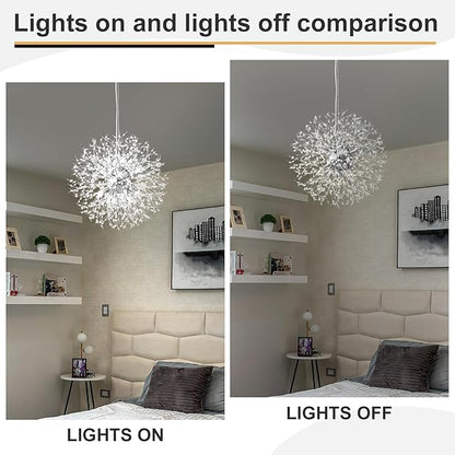Modern Dandelion Firework Chandelier, Chrome Dining Room Chandelier, Crystal Hanging Pendant Lighting Fixture for Living Room, Bathroom, Bedroom, Restaurant, 16-Light