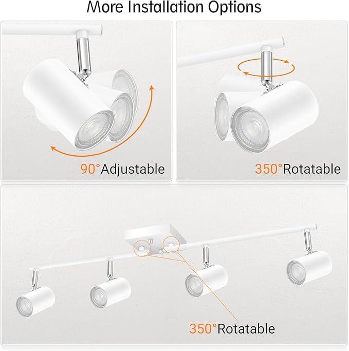 AUQUEE 4 Light Track Lighting Fixtures Ceiling, Matte White Track Lights Ceiling with Flexibly Rotatable Light Heads, Modern LED Track Light kit for Kitchen/Hallway, GU10 Bulb Not Included
