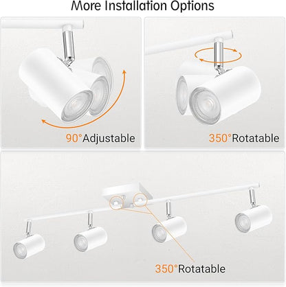 AUQUEE 4 Light Track Lighting Fixtures Ceiling, Matte White Track Lights Ceiling with Flexibly Rotatable Light Heads, Modern LED Track Light kit for Kitchen/Hallway, GU10 Bulb Not Included