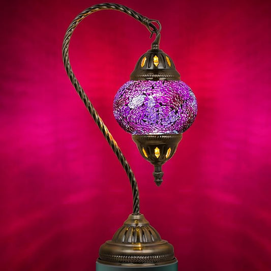 Marrakech Turkish Lamp Morrocan Table Lamps with Handmade Mosaic Glass, Tiffany Style Beside Lamp with Swan Neck Bronze Base Including LED Bulb for Living Room Bedroom Decor (Shard Red)