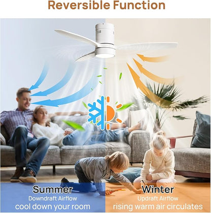 Sofucor 52 Inch Ceiling Fans with Lights and Remote, Modern Wood Low Profile Flush Mount Quiet White Ceiling Fan for Bedroom, Reversible DC Moto for Living Room/Farmhouse/Patio/Indoor/Outdoor