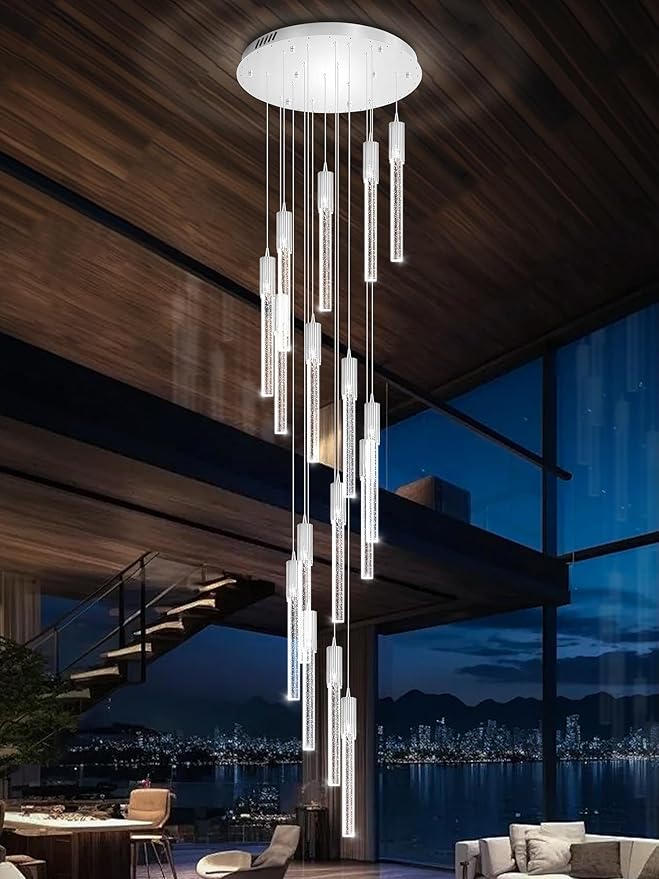 Flashing God 137'' Large Crystal Chandeliers for High Ceiling 16-Lights Stairway Chandelier Modern Sliver Chandelier Crystal Pendant Ceiling Light for Living Room Foyer Entrance ﻿