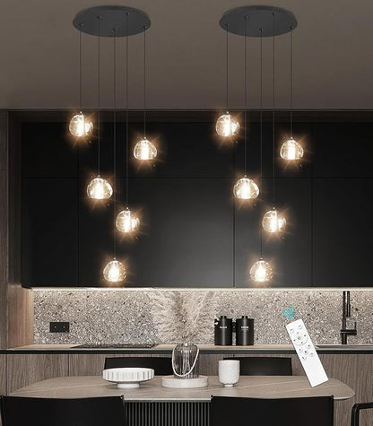 HAIXIANG Modern Glam Chandelier LED Kitchen Pendant Lights Island Lighting Remote Dimmable Fixtures Bubble Crystal Floating Chandelier Black Corner Pendants Light