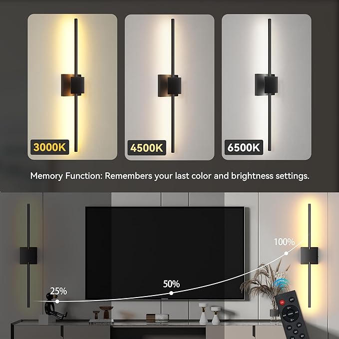 Battery Operated Wall Sconces Set of 2, 𝐔𝐩𝐠𝐫𝐚𝐝𝐞𝐝 8000mAh Rotatable Picture Lights with Remote Control, Dimmable 3000-6500K LED Rechargeable Wall Lights for Living Room Bedroom Mirror, 28.3In