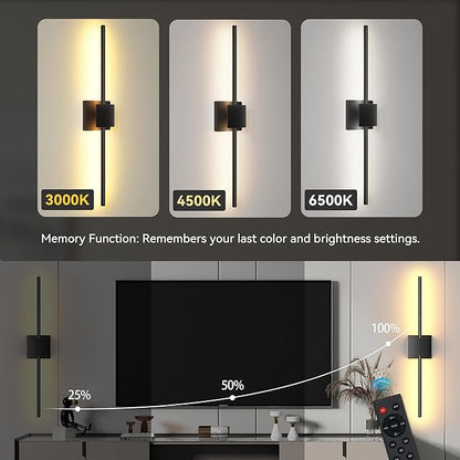 Battery Operated Wall Sconces Set of 2, 𝐔𝐩𝐠𝐫𝐚𝐝𝐞𝐝 8000mAh Rotatable Picture Lights with Remote Control, Dimmable 3000-6500K LED Rechargeable Wall Lights for Living Room Bedroom Mirror, 28.3In