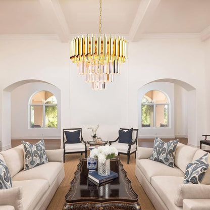 FRIXCHUR Gold Crystal Chandelier 15.7 Inch 5 Light Modern Pendant Light Fixture with Adjustable Chain E12 Base for Dining Room Foyer Bedroom Kitchen