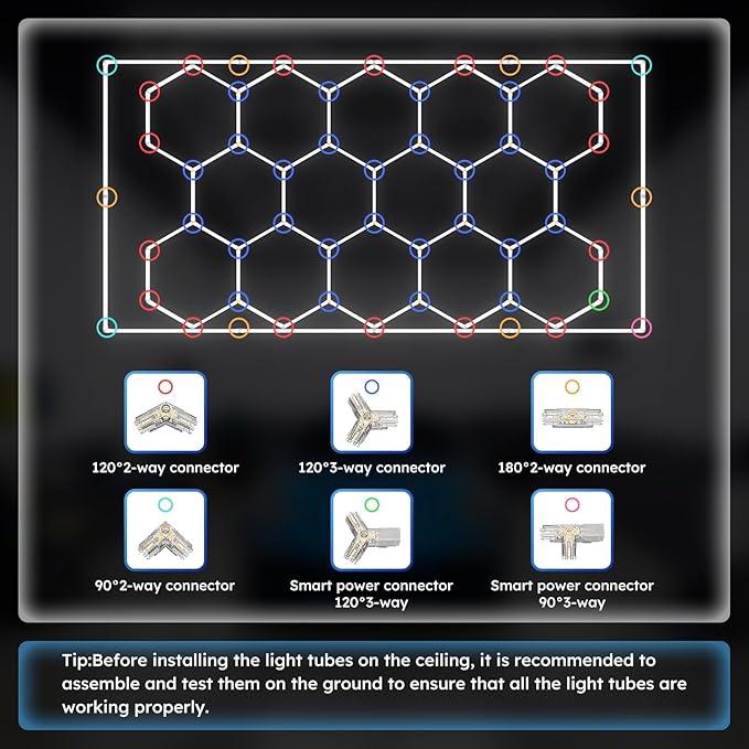 ALLYES Hexagon Garage Lights, LED Honeycomb Garage Lights, 538W 64560LM 6500K, 14 Grid Hexagon Light Set with Rectangle Frame for Workshop Showroom Detail Shop Gym