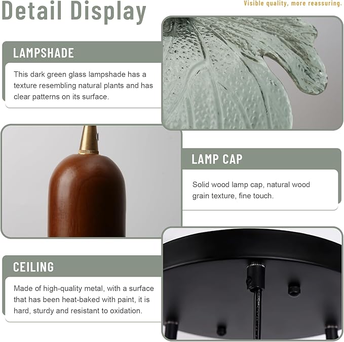 3 Light Dark Green Glass Pendant Light Mid Century Modern Chandelier Adjustable Hanging Ceiling Light Fixture E26 Base for Kitchen Island Dining Room Bedroom Living Room Cafe Restaurant