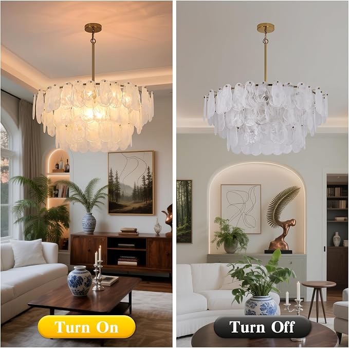 Modern Large Crystal Glass Chandelier, 31.4" Gold Luxury Hanging Pendant Light Fixture,12-Light Round Cloud Ceiling Chandeliers Lighting for Dining Room Living Room Bedroom Foyer Stairway, E12