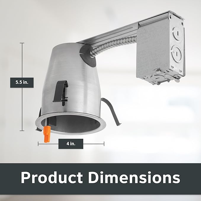 Designers Fountain LED Recessed Ceiling Light Housing, 4 Inch IC Rated Shallow Remodel Can Housing for Recessed Lights with Hanger Bar, Silver Trim, EVR2000LR