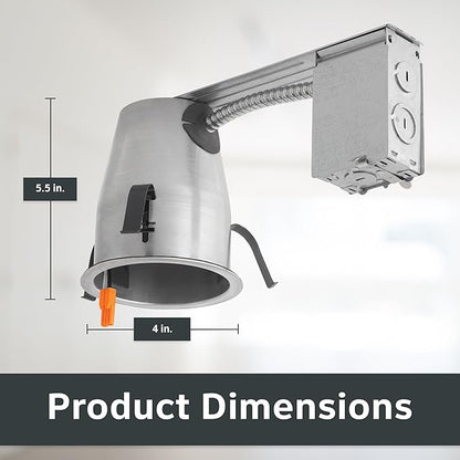 Designers Fountain LED Recessed Ceiling Light Housing, 4 Inch IC Rated Shallow Remodel Can Housing for Recessed Lights with Hanger Bar, Silver Trim, EVR2000LR