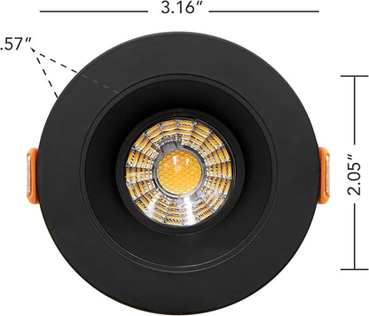 Maxxima 2 in. Ultra-Thin Recessed Anti-Glare LED Downlight - Canless IC Rated, 5 Color Temperature Selectable 2700K/3000K/3500K/4000K/5000K, Dimmable, Round Black Trim, 90 CRI