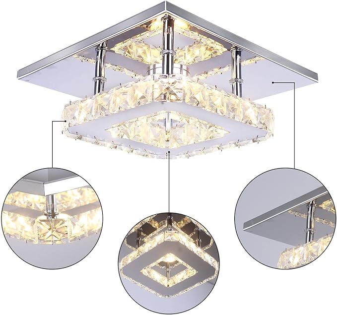 Small Led Chandelier Semi Flush Mount Crystal Lighting Modern Ceiling Crystal Lamp for Bedrooms Dinning Rooms Hallway (Warm)
