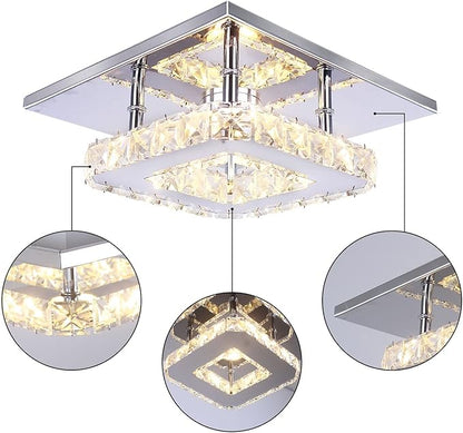 Small Led Chandelier Semi Flush Mount Crystal Lighting Modern Ceiling Crystal Lamp for Bedrooms Dinning Rooms Hallway (Warm)