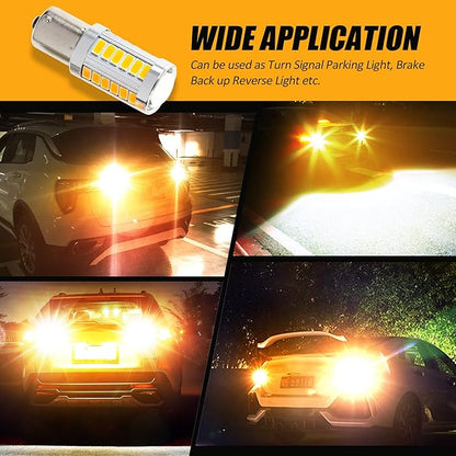 Auxbeam 1156 Turn Signal Bulbs, Super Bright Amber Yellow P21W BA15S Bulbs for Turn Signal Light, 12V-3030 SMD Chipsets Bulb with Projector, Pack of 2 (May Need Resistors)