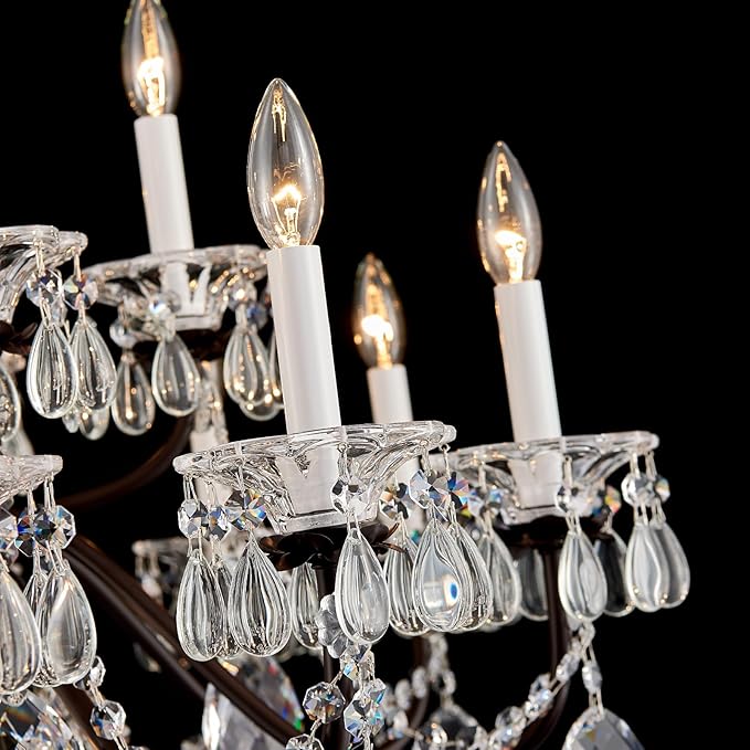 Vintage 2 Layers Crystal Chandelier for High Ceilings, 18-Light Brown Chandelier, Pendant Ceiling Light Fixture for Living Room Hallway Lobby Foyer Entrance Hotel Banquet Hall, Dia 37"