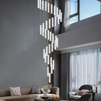 150in Long Crystal Chandelier Large Spiral Stair Chandeliers for High Ceilings Foyer Entryway Flush Mount Ceiling Lights 36-Light Silver LED Dimmbale