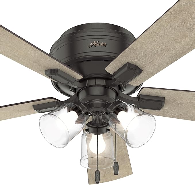 Hunter Crestfield Indoor Low Profile Ceiling Fan with LED Light and Pull Chain Control
