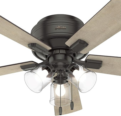 Hunter Crestfield Indoor Low Profile Ceiling Fan with LED Light and Pull Chain Control