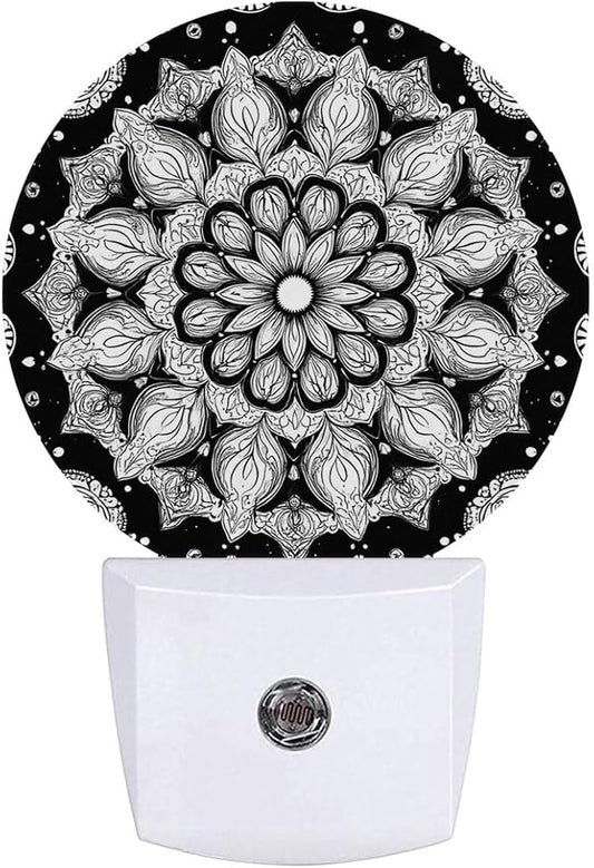 Black White Mandala Night Light Plug-in Sleep Lamp Led Dusk to Dawn Night Light for Bedroom