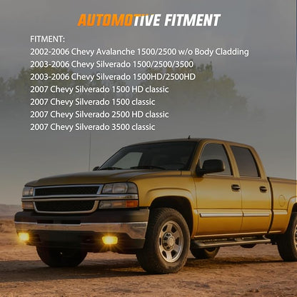 Nilight Fog Light Assembly Compatible with 2003 2004 2005 2006 2007 Chevy Silverado 1500 2500 3500 2002-2006 Avalanche w/o Body Cladding with H10 Halogen Bulbs Amber Lens