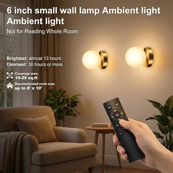 Battery Operated Wall Sconce, Dimmable Wireless Gold Wall Lamp with 5200mAh Rechargeable Battery, Portables Cordless Wall Light Fixtures for Painting Living Room Bedroom Bathroom Hallway Decor
