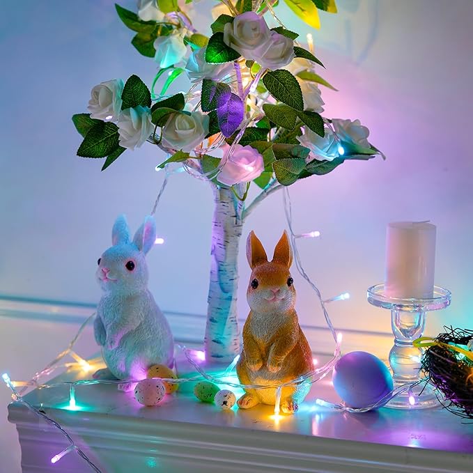 JMEXSUSS 33ft 100 LED Easter Lights for Indoor Outdoor Use, 8 Modes Connectable Easter String Lights Plug-in, Clear Wire Colorful Christmas String Lights Outdoor Waterproof