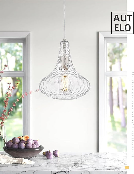 AUTELO Glass Kitchen Pendant Lights Pendant Light Fixture with Hammered Glass Hanging Light for Kitchen Island Living Room Dinning Room H9164